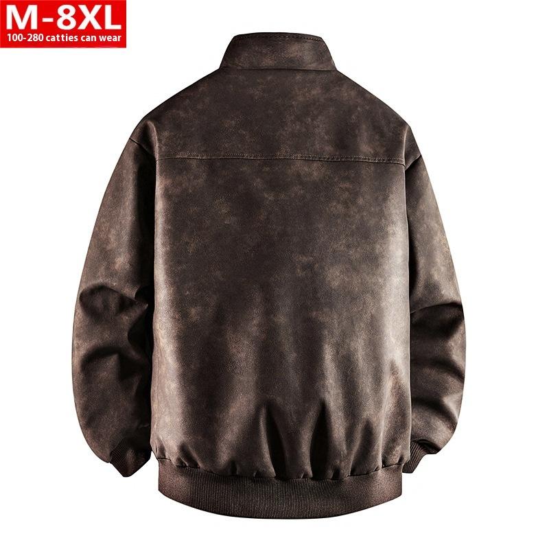 Уютная винтажная куртка из искусственной кожи Fat Plus Size Plus Fat Loose Casual Stand Wool Jacket Zip