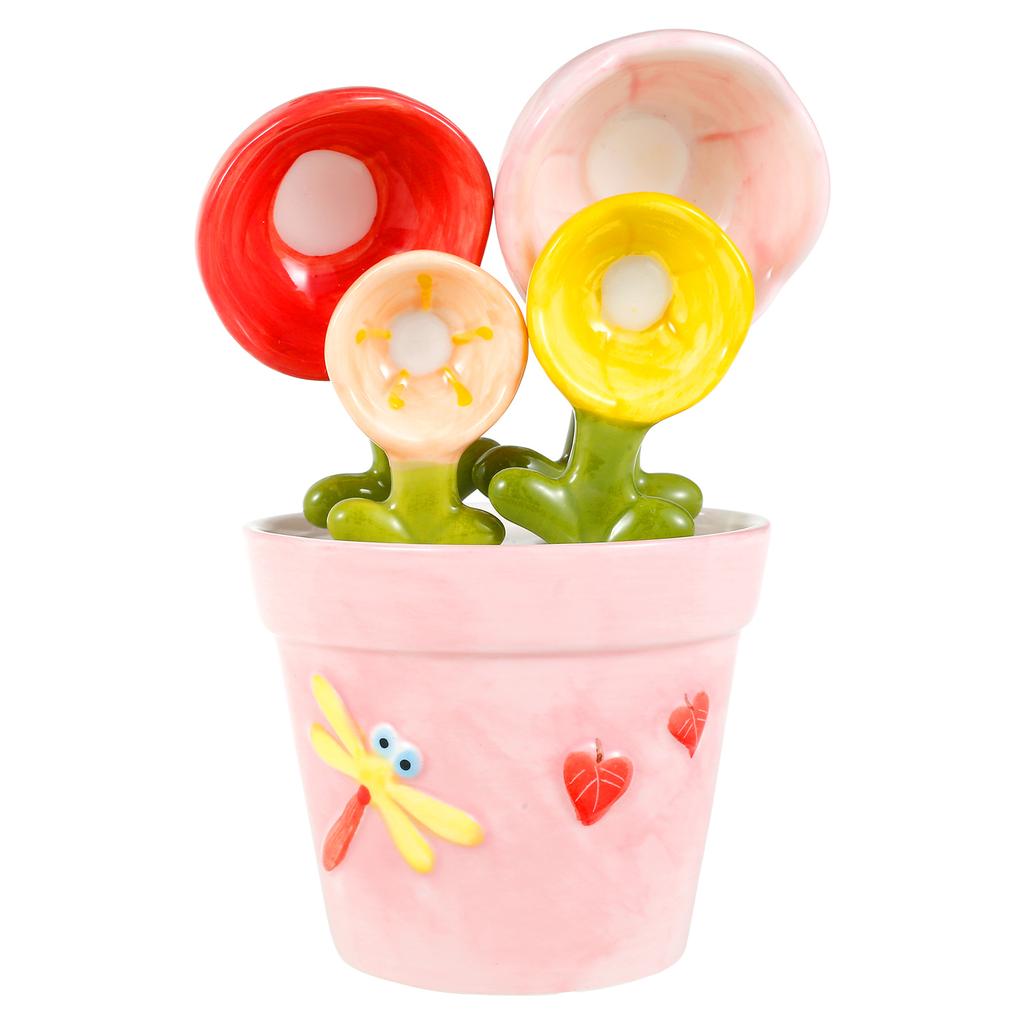 4Pcs Ceramic Cactus Measuring Spoons Set Adorable Functional Kitchen Utensils with Holder Cup Home Ornament Measuring Cup4