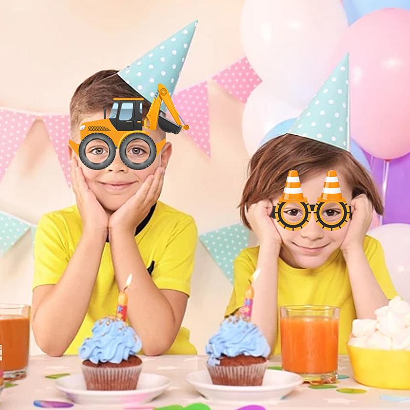 6 шт. бумажные очки для строительства фотобудки реквизит мальчик экскаватор грузовик трактор строительство день рождения декор