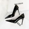 Sexy Slim High Heels Thin Heels, Ultra High Heels Bright Lacquer Skin, Shallow Mouth Metal Pointed Single Shoes
