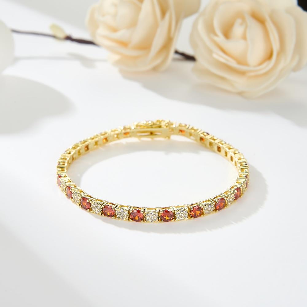 Женский браслет 18 см с круглым гранатом и цирконием, белым цветком и кубическим цирконием, позолоченный 14 карат