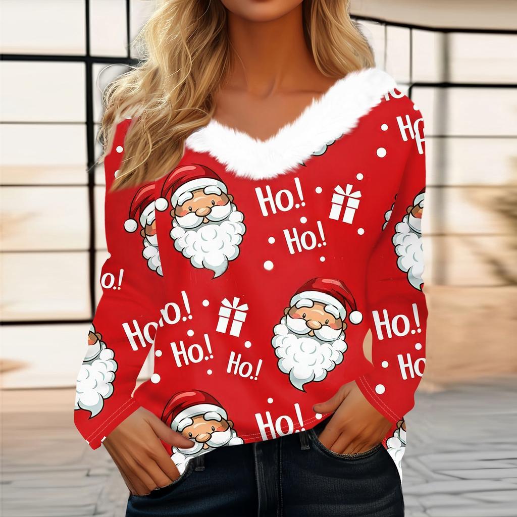 Long Sleeve Shirts For Women Cute Tops Christmas Prints Tees  Blouses Casual Plus Size Basic Tops Pullover