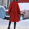 Women's Mid Length Wool Coat Double Breasted Trench Coat Long Sleeve Notched Lapel Overcoat with Belt Fall Winter Outerwear