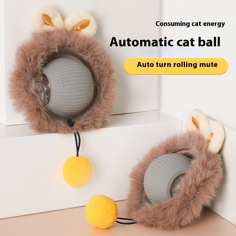 Cat Interactive Ball Toy Automatic Rolling Ball Faux Tail Rechargeable Smart Pet Electric Toy Dog Cat Training Imitate Mouse Smart Pet Plush Toy