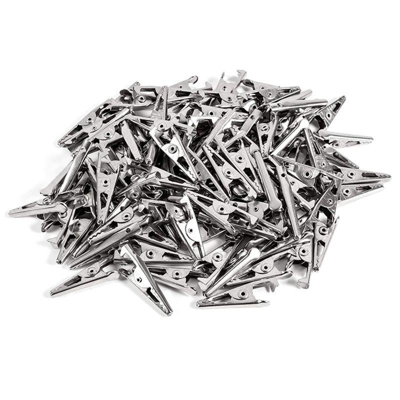 ABJI-600PCS 1.06IN / 27Mm Mini Metal Alligator Clips, Crocodile Clamps Silver Tone Nickel Plated Test Line Spring Clamps.