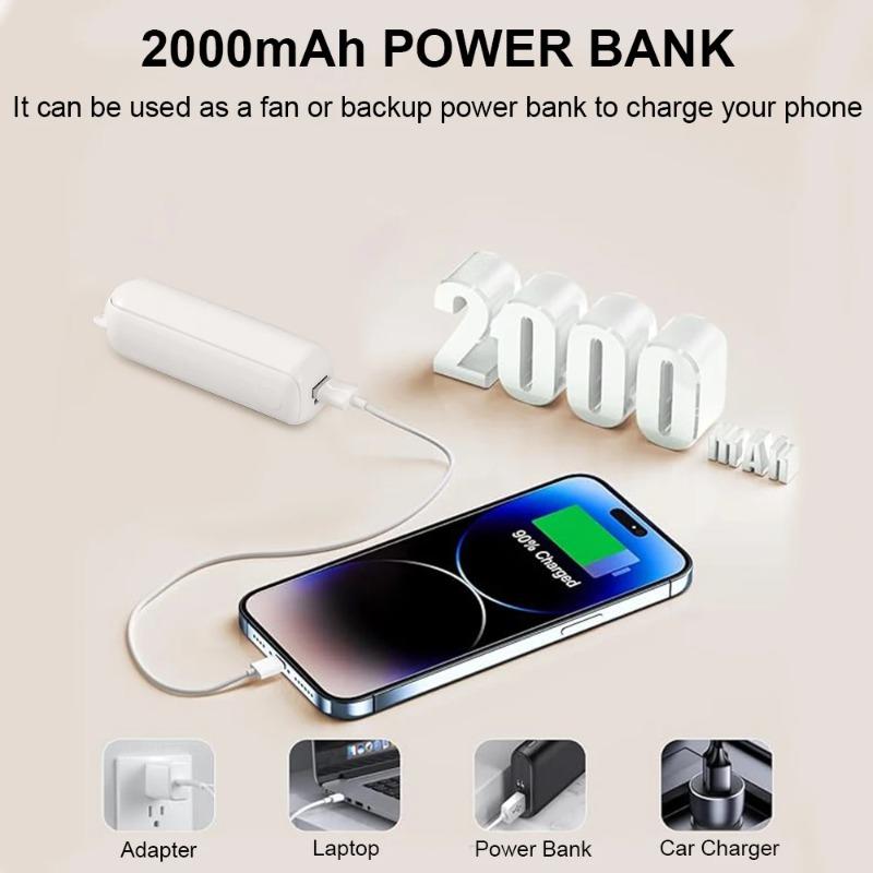 Милый Мини Ручной Вентилятор USB Аварийный Power Bank Настольный Офисный Бесшумный Складной Ручной Вентилятор с Power Bank 2000 мАч 3 Скорости