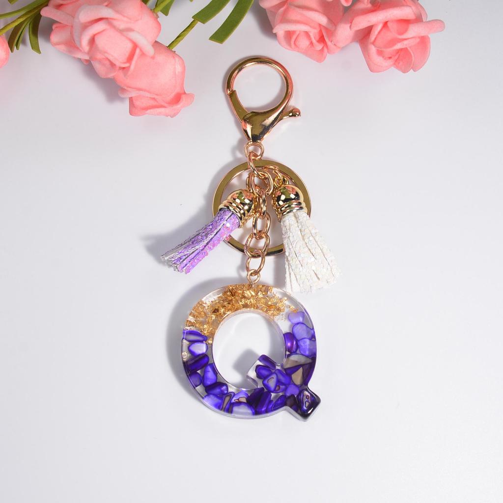 Фиолетовый хрустальный эпоксидный брелок с буквой и кисточкой - Ювелирное украшение из смолы, подвеска-шарм