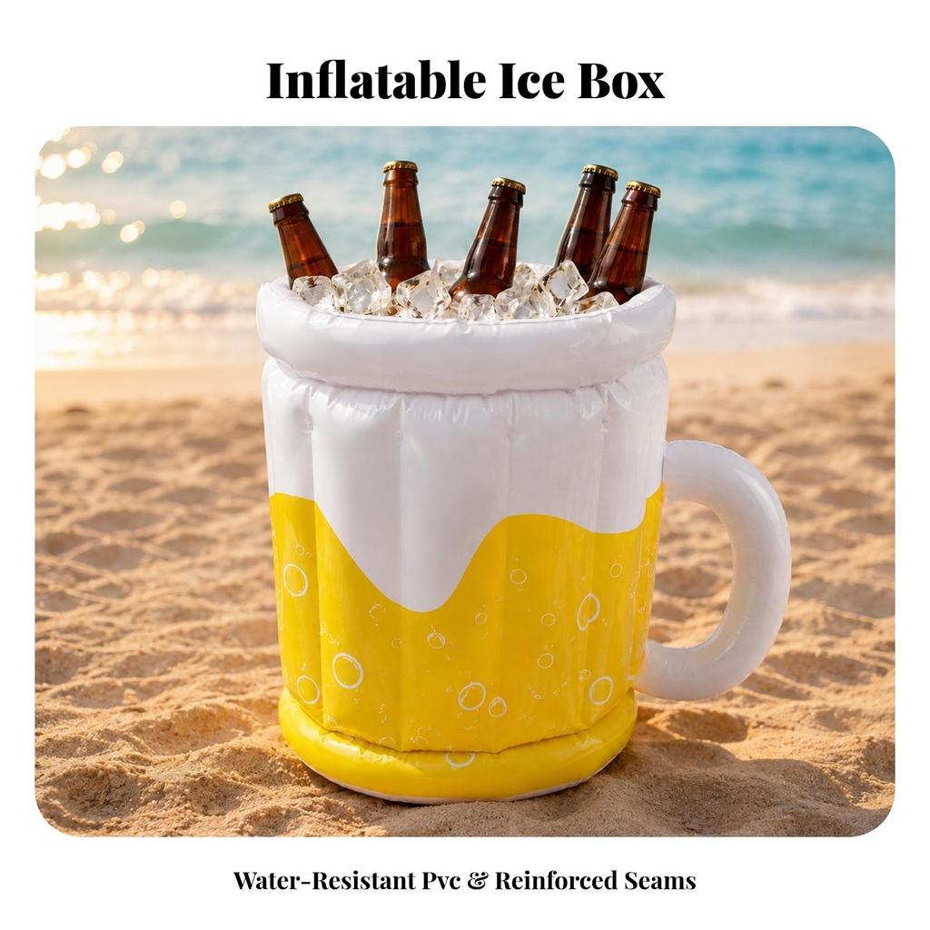 Inflatable Beer Cooler with Side Handle Portable Drinks Cooling Bin for Patios