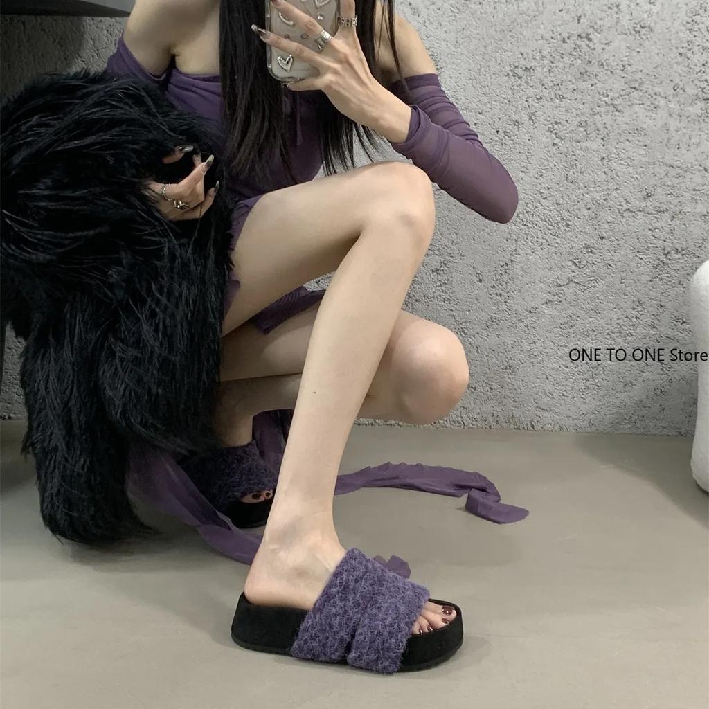 Меховые женские тапочки на платформе с плоскими каблуками, зимняя дизайнерская новая повседневная обувь для женщин 2024 года, модные домашние хлопковые тапочки, уютные, мягкие, Mujer Zapatos