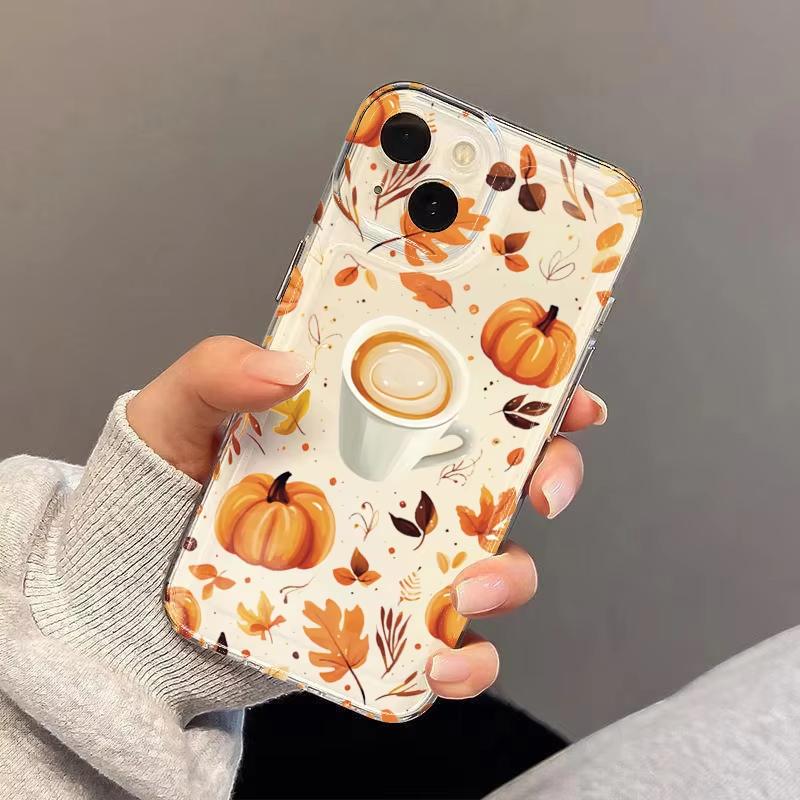 Прозрачный чехол для телефона с рисунком Кофе Тыква Осенние Листья для iPhone 17 16 15 14 13 12 11 Pro Mini Max 17 Air 16E XS X XR 7 8 Plus