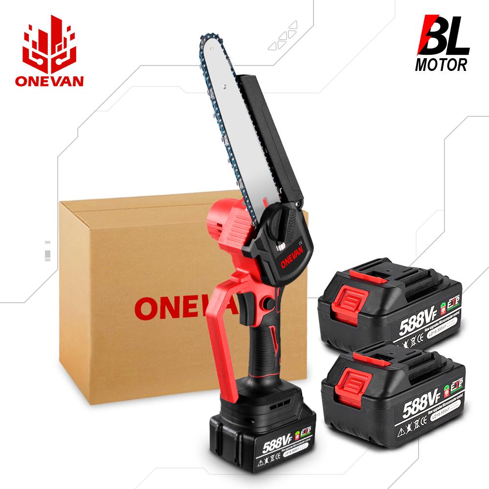 ONEVAN 8-дюймовая бесщеточная электрическая пила с масляным баллончиком, аккумуляторный инструмент для обрезки деревьев, цепная пила для деревообработки, аккумулятор Makita 18 В