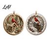 Classic Keepsake Ornaments 2 Pcs Red Bird Christmas Ornaments 2D Round Acrylic Snowy Scene Warm Companionship Winter Decor Xmas Tree Hanging