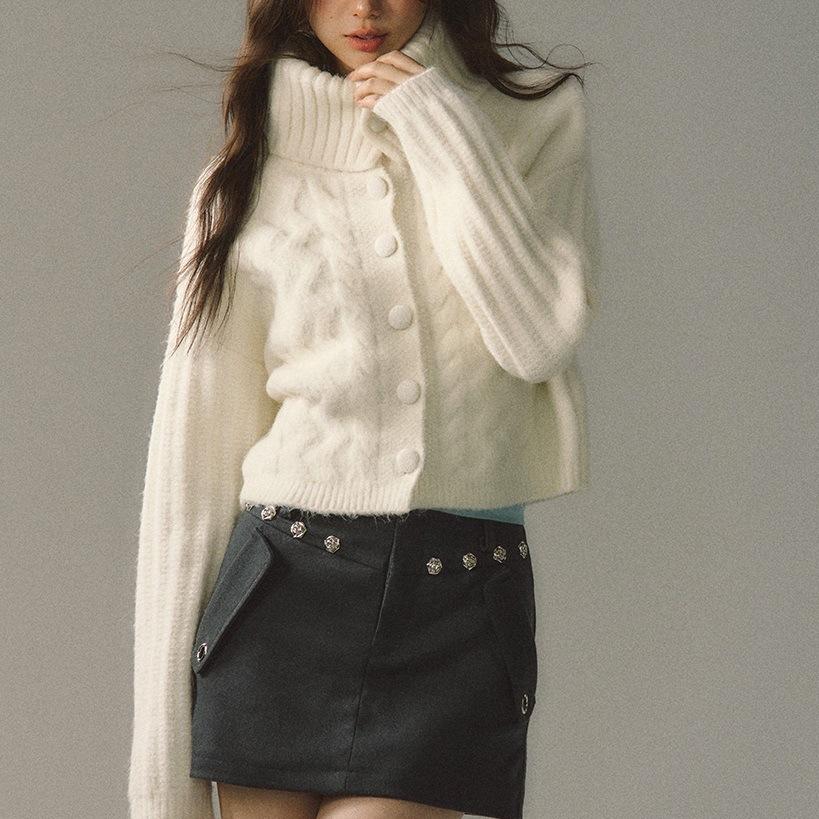 Свитер с высоким воротом для женщин на осень и зиму, мягкий и свободный вязаный свитер с короткими рукавами, ленивый дизайн