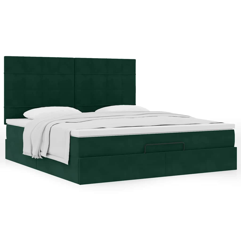 Ottoman Bed with Mattress Dark Green 180x200 cm Velvet