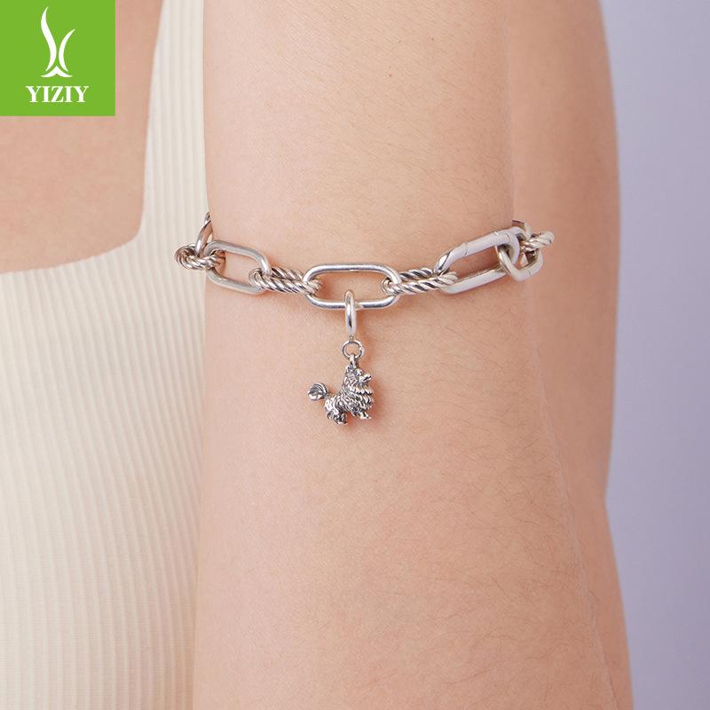 S925 Sterling Silver Pomeranian Pendant Opening And Closing Button Head, Cute Puppy Dog Sterling Silver Beaded Accessories