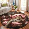 Роскошные напольные коврики круглые с розовым леопардовым узором, кухонный коврик-дорожка для прихожей, мягкий ковер для спальни и гостиной, нескользящий коврик для зонирования
