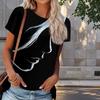 Women Summer T Shirt Side Face Print Retro Fashion Short Sleeve Tees Casual Printed Tops
