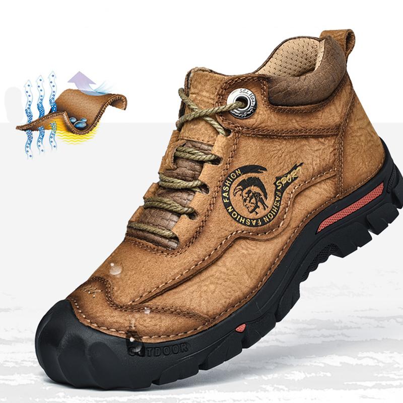 Men's Hiking Boots High Top Leather Plush Outdoor Cotton Shoes Large Size 39-46