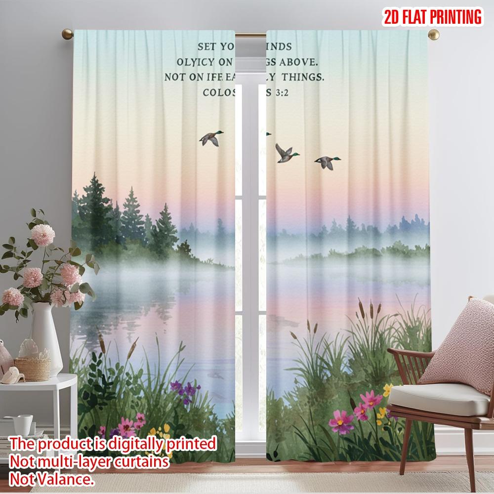 2pcs 2D Flat Printing Curtain Set Your Minds Above Nature 100% Polyester Without Electricity Birthday Party Use for Holiday