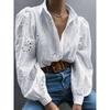 Hollow out Bubble Sleeve Lapel Shirt Pure Color Cut Out Puff Sleeves Lapel Shirt