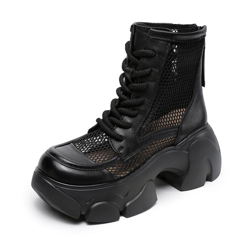 2026 summer new thick-soled Martin boots women's leather thin fashion mesh British style heightening cool boots