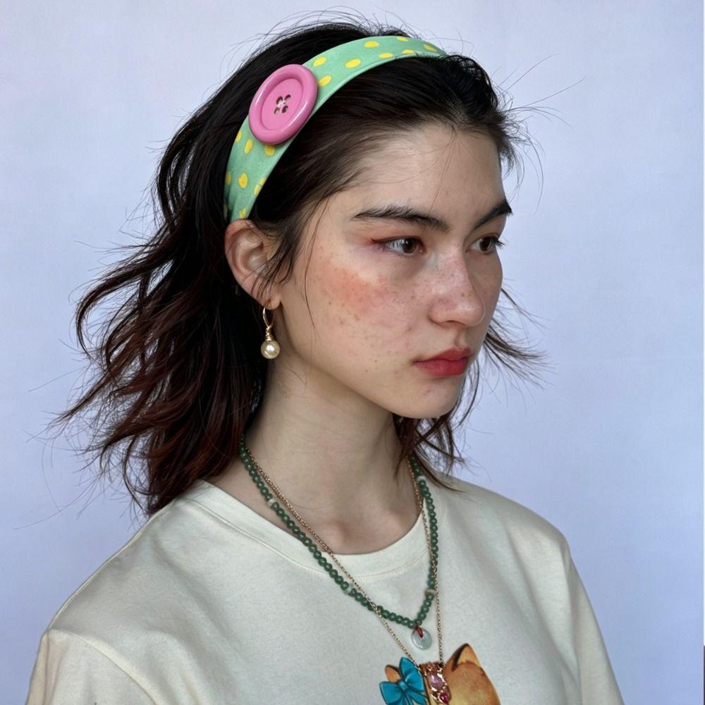 Colorful Elastic Hairband Large Button Retro Headband New Button Hairband