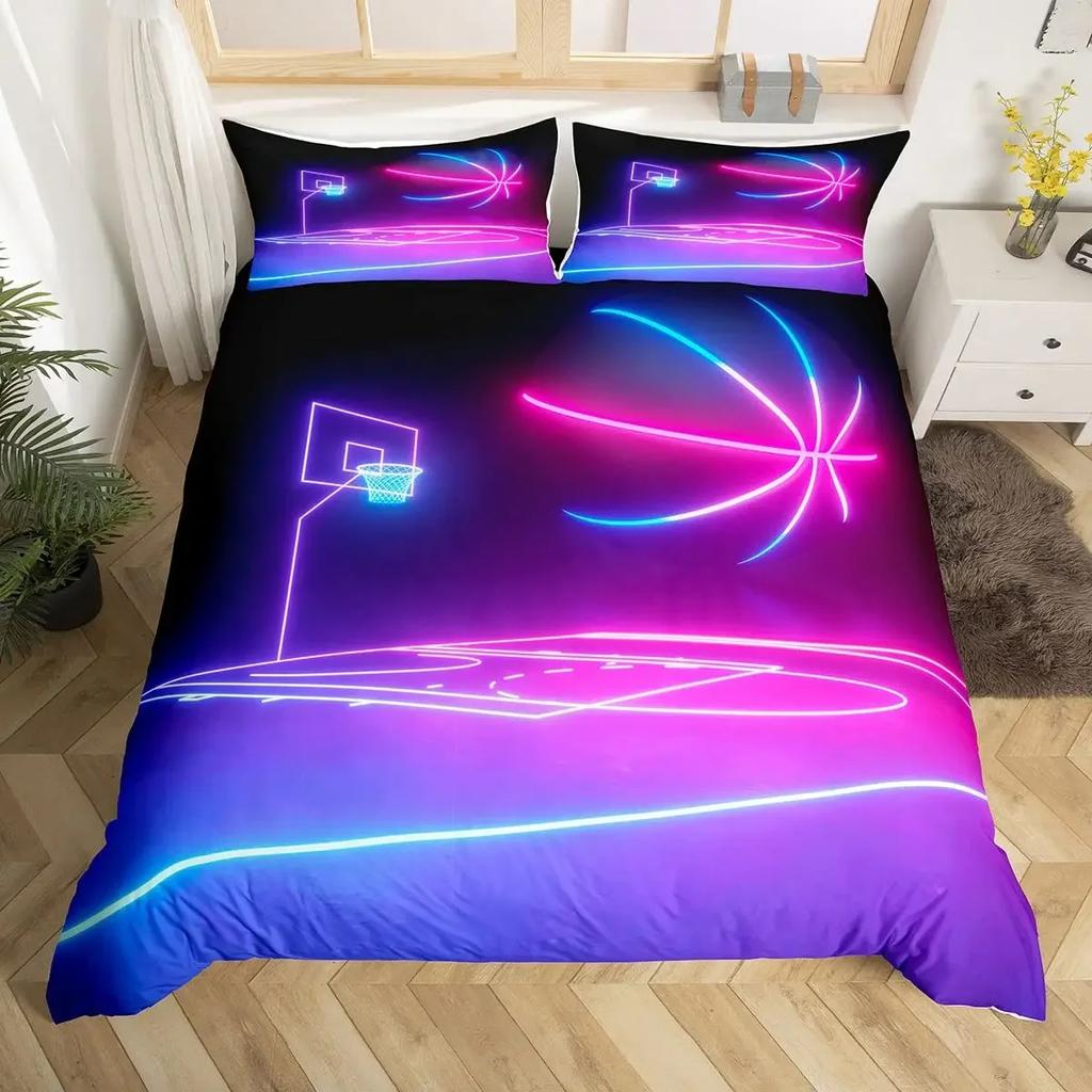 Basketball Bedding Set Kids Basketball Court Comforter Cover Set for Boys Men 3D Ball Pattern Sports Theme Duvet Cover Twin Size