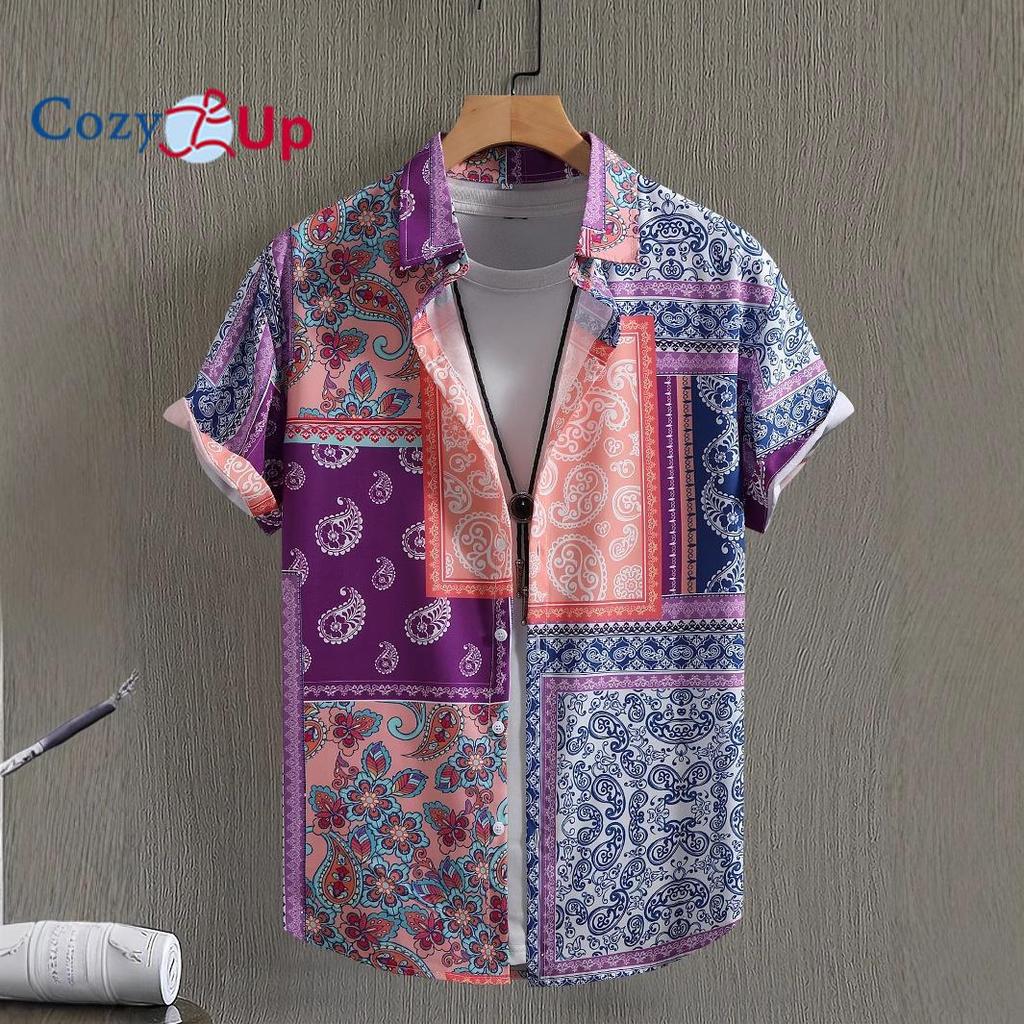 Мужская рубашка с коротким рукавом, в стиле пэчворк с кешью и орехами, в стиле ретро на Ближнем Востоке, повседневная, летняя, новая коллекция 2025 года.