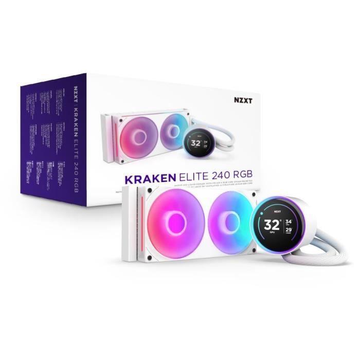 Watercooling - NZXT - RL-KR24E-W2 - Kraken Elite 240 RGB - Écran 2.72, panneau RGB personnalisable et ventilateurs RGB - Blanc