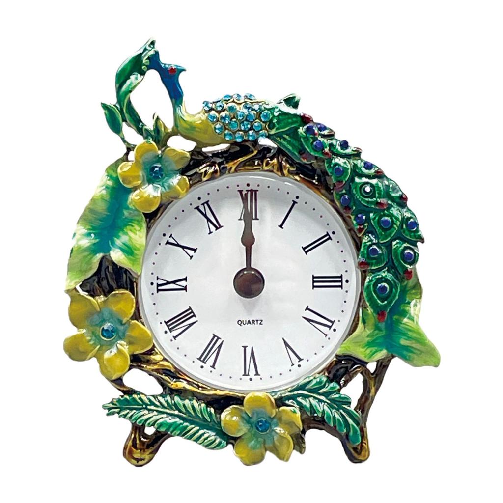 European Style Cute Fresh Green Peacock Desktop Clock New Mini Creative Clock Living Room Decorative Model Room