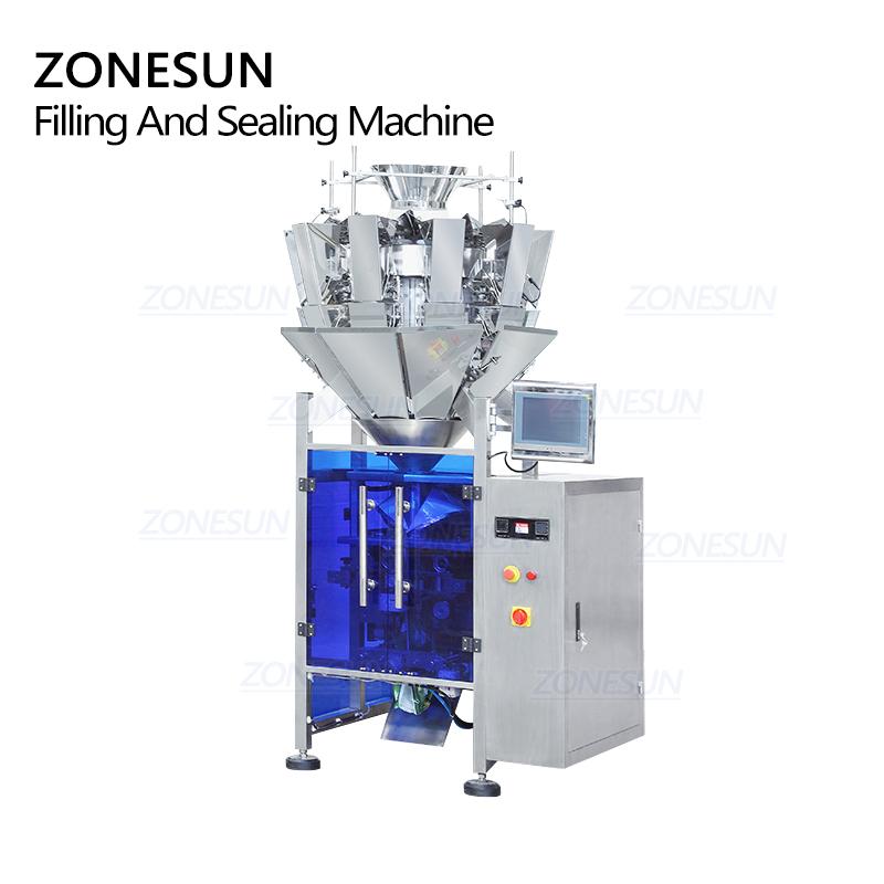ZONESUN ZS-GFKL420 Автоматическая машина для взвешивания, наполнения и запайки чипсов, гранул, печенья, риса, 10 головок, машина для формования пакетов и упаковки