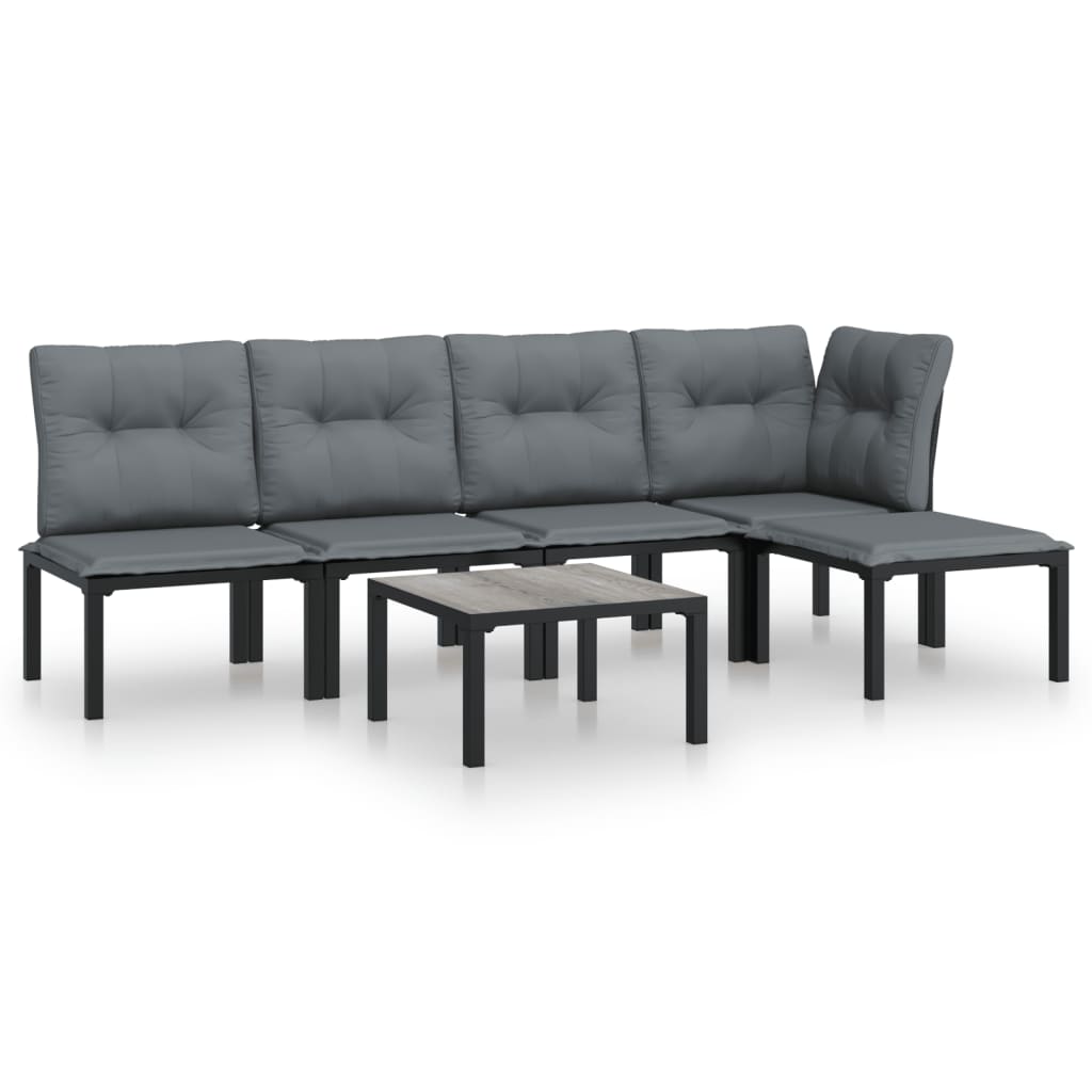 6 Piece Garden Lounge Set in Black and Gray Poly Rattan