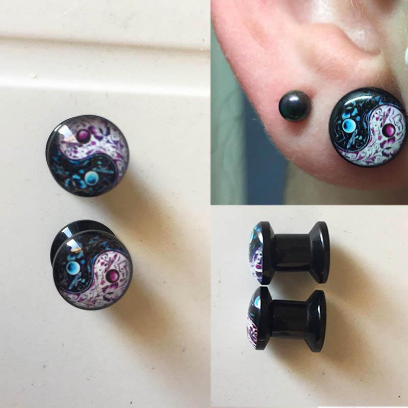 Модные черные ушные манометры, 1 пара беруш, винт для пирсинга, конические серьги с двойной расклешенной ухой, унисекс, акрил