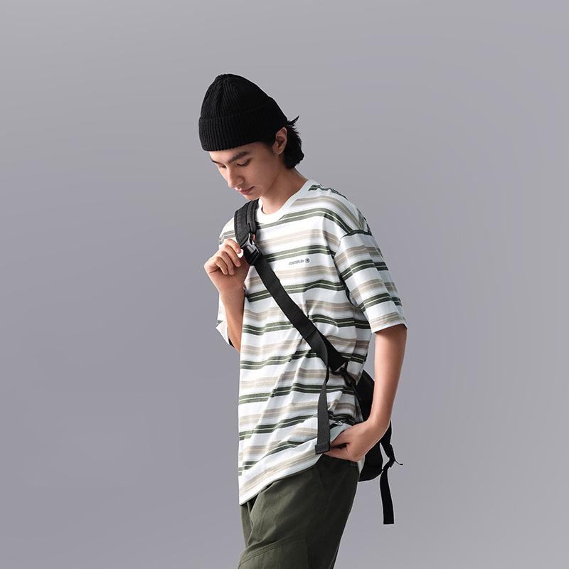 Футболка Li Ning CF Water Flow с принтом в полоску и круглым вырезом, свободная, удобная, с коротким рукавом, мужская, стандартная, белая ATSU631-2