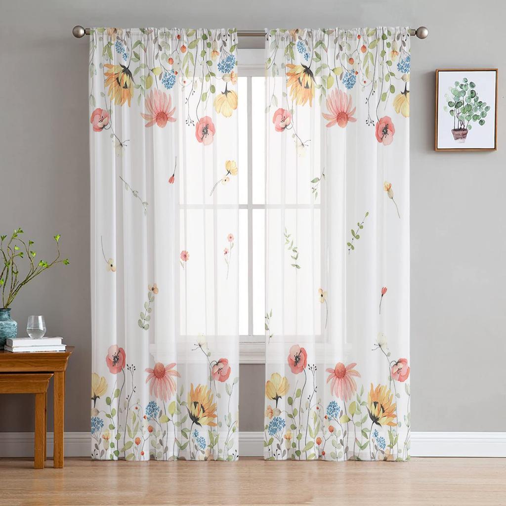 Прозрачные шторы с зелеными листьями, шторы с колибри и эвкалиптом, светофильтрующие шторы с кулиской, вуалевые шторы