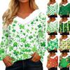 Women's Saint Pao Print Long-sleeved V-neck Casual Loose T-shirt Top