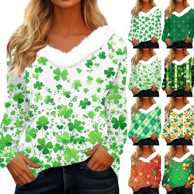 Женская футболка с длинным рукавом и V-образным вырезом, повседневная, свободного кроя, с принтом Saint Pao