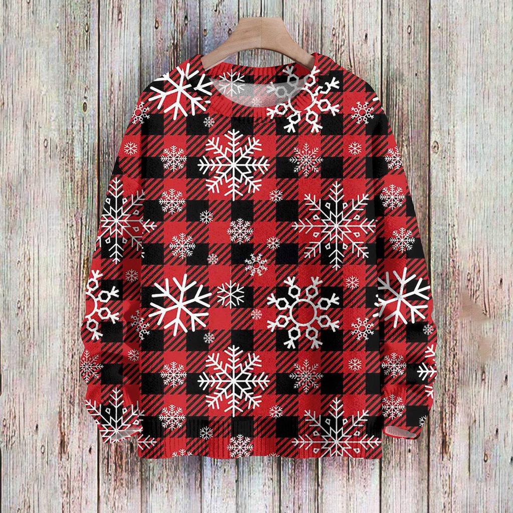 Рождественские толстовки для женщин Вязаный свитер Милая рубашка Осенний свитер с круглым вырезом Топы