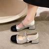 2024 Hot Small Fragrant Wind Mary Jane Square Head High Heels Small Leather Shoes Pearl Thick Heel Shallow Mouth Single Shoes