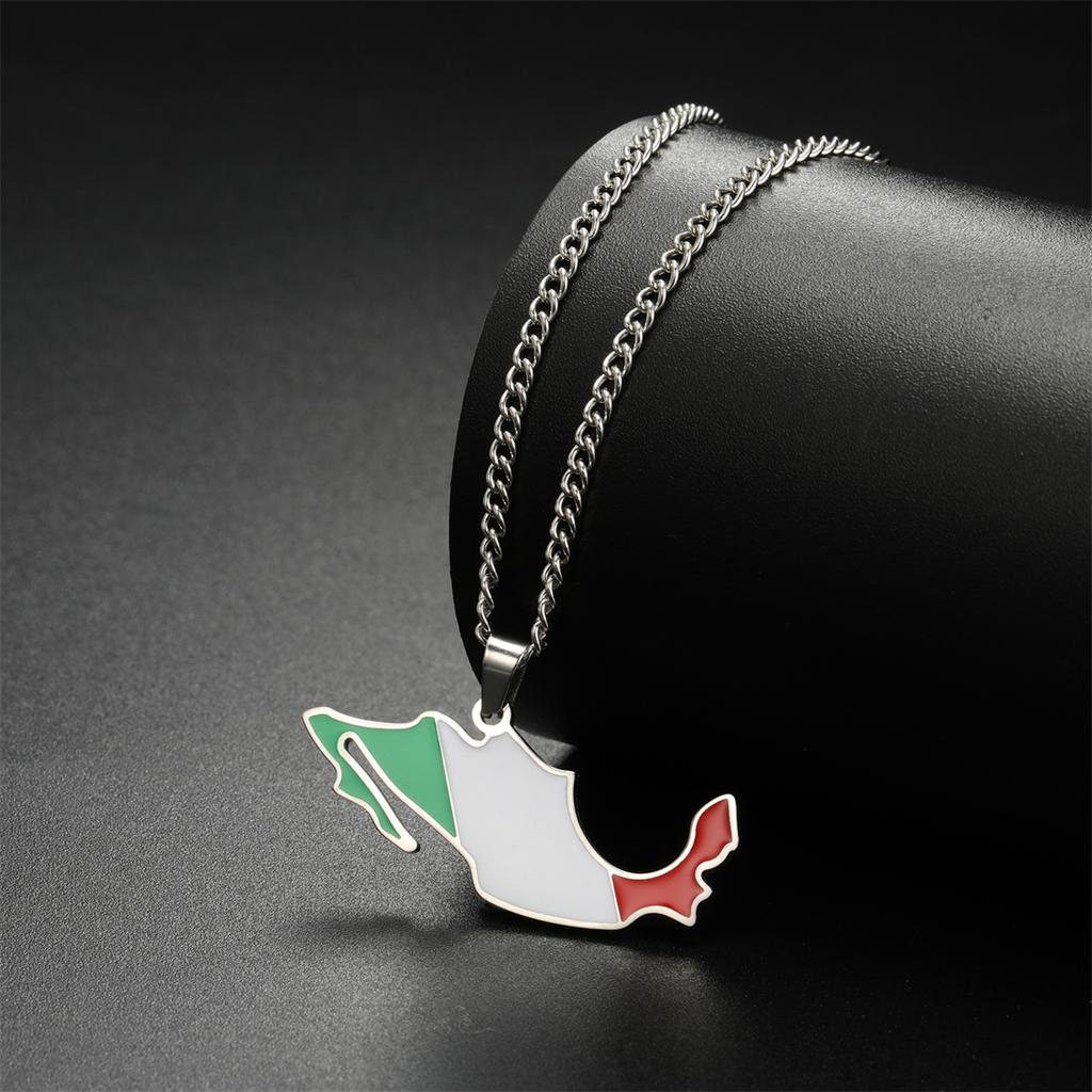 Drip Oil Mexico Map Necklace For Women Stainless Steel Gold Silver Color Charm Fashion Mexican Flag Pendant Jewelry Gift