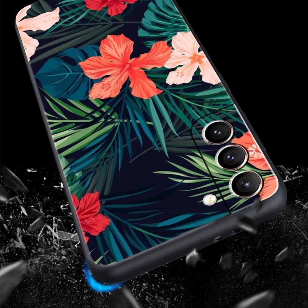 Чехол для телефона Monstera Green с листьями для Samsung Galaxy S26 Ultra S25 Plus S24 FE S23 S22 5G S21 S20 Черный Мягкий