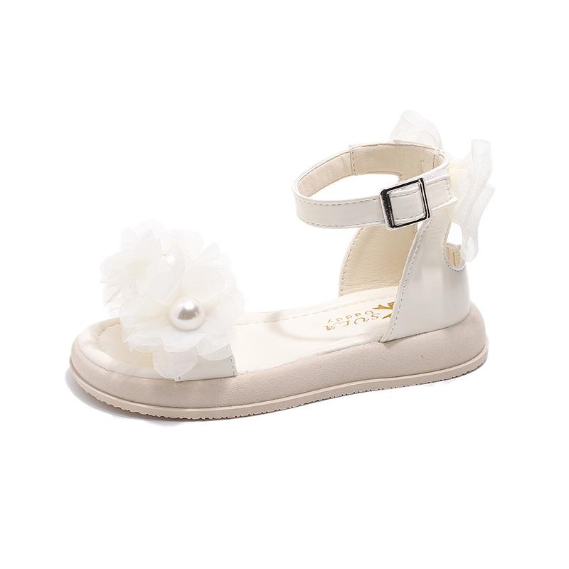 Сандалии для девочек в платье принцессы, шикарные детские летние сандалии с жемчугом, новые элегантные детские повседневные римские сандалии с цветочным принтом и высоким берцем