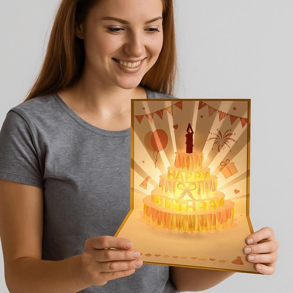 Музыкальная и световая 3D всплывающая поздравительная открытка Роскошные открытки с тиснением фольгой Принадлежности для вечеринки по случаю дня рождения