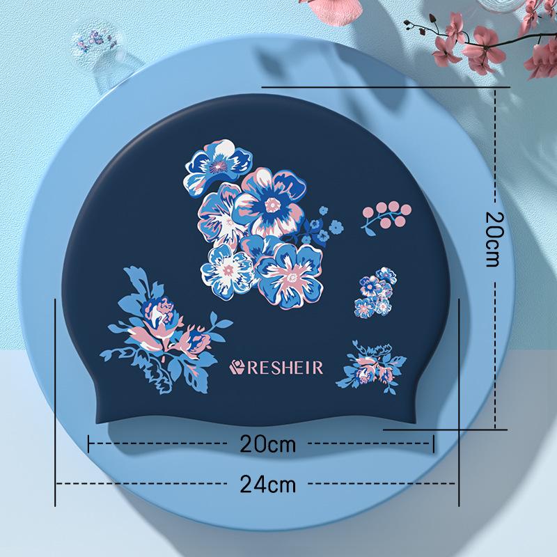 Силиконовая шапочка для плавания со свежим сладким цветочным принтом для женщин, модная шапочка для плавания с длинными волосами, защита ушей, аксессуары для бассейна
