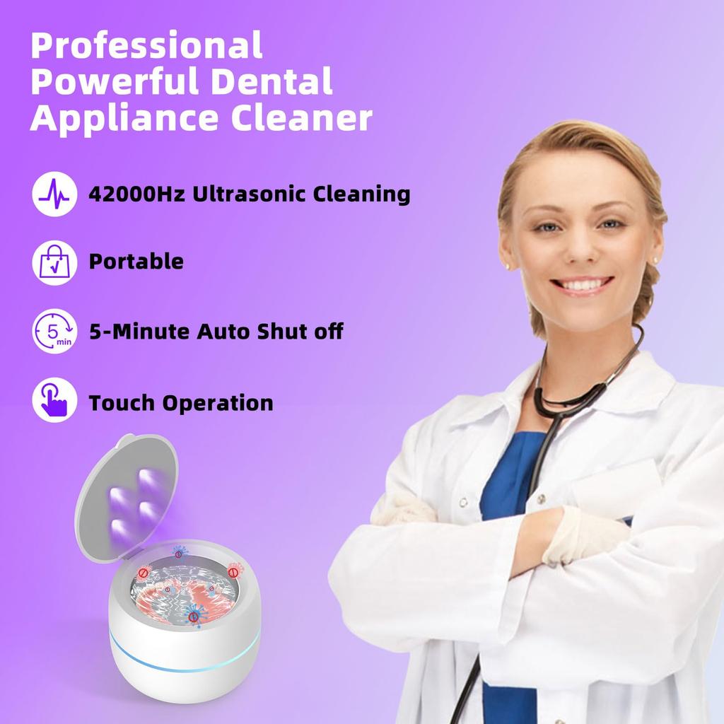 Ultrasonic UV Cleaner with Fan Mini Household Dental Pulsating Cleaning Kit for Jewelry False Teeth Dentistry Box Beauty Health