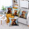 Highland Cow With Flower Crown Throw Pillow Covers, Floral Highland Cattle Print Cushion Cases, Whimsical Farmhouse Home Decor