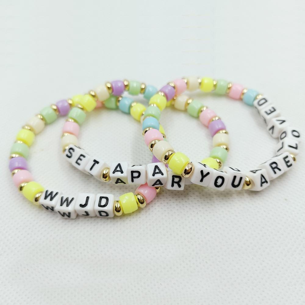 Красочные браслеты из бисера с буквами, модный детский браслет ручной работы, детские браслеты сладкого цвета из бисера