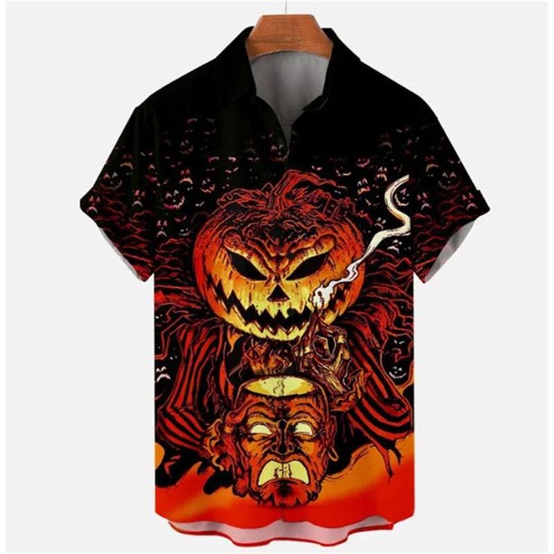 Fashion Halloween Graphic Hawaiian Shirt For Men Pumpkin Head Ghost 3D Printed Blouse Holiday Casual Men's and Women's Fashion Shirt