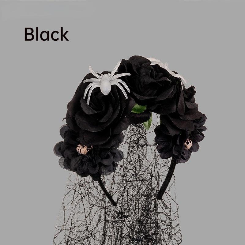 Имитация цветка повязка на голову женский головной убор цветок кружево с вуалью черная роза череп повязка на голову для вечеринки Хэллоуин день косплей подарок