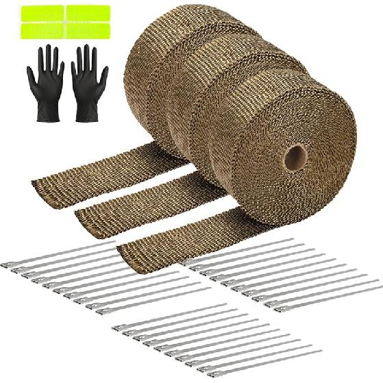 Exhaust Heat Wrap Roll 2" X 16' Black Fiberglass Heat Shield Tape 1 Rolls 5Cm X 5M With 10Pcs Stainless Ties For Motorcycle Car Truck